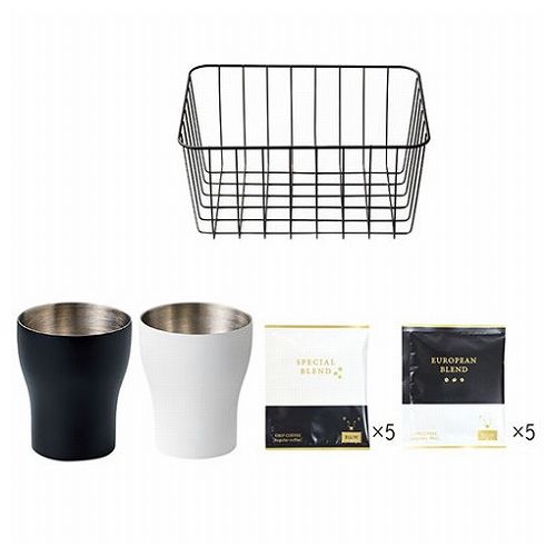 B&W カゴ入り二重構造カップ2P&コーヒーセット 1-1-0038(代引不可)