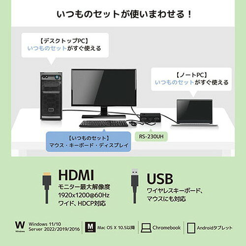 リコメン堂生活館のラトックシステム HDMIパソコン切替器 2台用 RS-230UH(代引不可)【送料無料】｜アングル3