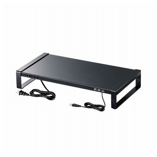 サンワサプライ 電源タップ+USBハブ付き机上ラック W500 ブラック MR-LC204BKN(代引不可)【送料無料】