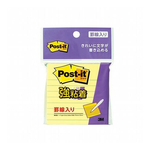 ポストイット 強粘着ノート 罫線入 イエローオフィスの定番、ポスト・イット(R)　強粘着ふせん/粘着メモ。粘着力が約2倍の強粘着タイプです。(当社通常粘着製品比)パソコンや電話、キャビネットなどの樹脂面や垂直面など、今まではがれやすかった場所にもしっかり貼れます。また、繰り返しはったりはがしたりできます。水分散性粘着剤を使用しています。生産国…米国1個当たりのパッケージサイズ…90×130×11mm1個当たりのパッケージ重量…46g重量：460g【代引きについて】こちらの商品は、代引きでの出荷は受け付けておりません。【送料について】北海道、沖縄、離島は別途送料を頂きます。
