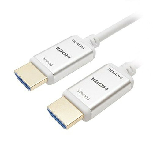 内部導体の一部に光ファイバーを使用したハイブリッドHDMIケーブル特長■光ファイバー+銅線のハイブリットケーブルメインの信号線にガラス製光ファイバーを使用したハイブリッドHDMIケーブルです。銅線のみのHDMIケーブルに比べ、伝送損失が少なく、ノイズの影響を受けにくいため、安定した長距離伝送が可能です。■18Gbps高速伝送対応高品質な映像と音声を忠実に伝送します。4K・HDR対応デバイスとの接続に最適なケーブルです。■4K/60p対応FullHDの約4倍の解像度、毎秒60フレームの表示に対応しており、高画質かつ滑らかな映像をお楽しみいただけます。■HDR(ハイダイナミックレンジ)対応従来のSDR(スタンダードダイナミックレンジ)に比べ、より自然でリアルな明暗描写が可能です。HDR10、DolbyVision、HLGの各規格に対応しています。■壁紙に合わせやすいケーブルカラー壁に沿って敷設をした場合でも目立ちにくく、室内の景観を損ないません。■BT.2020対応■HDMIイーサネットチャンネル(HEC)対応■オーディオリターンチャンネル(ARC)対応■3D対応■DeepColor対応■HDCPVer1.4/2.2対応■金メッキ端子■無鉛ハンダ・OFC電材使用【使用上の注意】※本ケーブルには入出力の方向性がございます。※延長ケーブル、変換アダプタ、切替器、分配器等を併用時の動作保証はいたしかねます。※ケーブル部分への著しい負荷や衝撃は、断線や光ファイバーの破損に繋がります。取り扱いの際は十分にご注意ください。仕様●コネクタ形状:HDMI(タイプA/オス)-HDMI(タイプA/オス)●コネクタサイズ:W約17.4xH約7.9xD約47.3mm●ケーブル直径:約4.7mm●ケーブル長:20m●屈曲最小径:直径30mm●紙箱パッケージ●保証期間:1年間●生産国:中国メーカー名：HORIC【代引きについて】こちらの商品は、代引きでの出荷は受け付けておりません。【送料について】北海道、沖縄、離島は送料を頂きます。