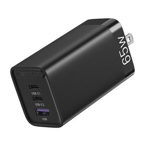 VENTION 3-port USB C+C+A GaN コンセント充電器 65W/30W/30W ブラック FE-8609 スマートフォン(代引不可)【送料無料】