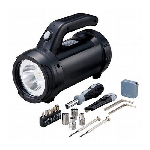 工具付懐中ライト カッターナイフ・メジャー・六角レンチ・ドライバービット各種・六角ソケット・精密..