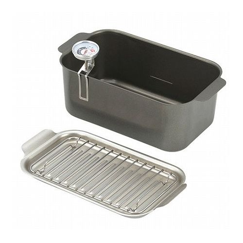 食彩亭 角型蓋付天ぷら鍋(アミ・温度計付) 24×13×9.3cm(満水容量1.9L・適正油量700ml) B1107568(代引不可)