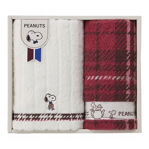 スヌーピー チェック フェイスタオル&ウォッシュタオル フェイスタオル34×80cm、ウォッシュタオル34×35cm C6078570(代引不可)