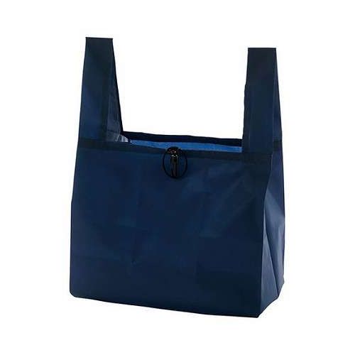 Tote Bag Type - 【10枚セット】 再生PETマチ広エコバッグ コンパクトにまとめられるゴムと持ち運びに便利なフック付 ネイビー 22550005X10【送料無料】
