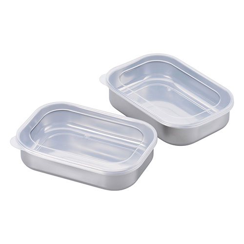 フタ付ステンレス製角型容器2個セット 冷蔵庫にコンパクトに保存 15.5×10.5×3.8cm CKY-02(代引不可)
