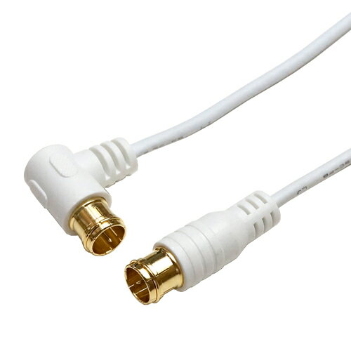 HORIC 極細アンテナケーブル 2m ホワイト 両側F型差込式コネクタ L字/ストレートタイプ HAT20-105LPWH