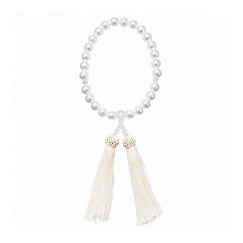 【商品特長】ホワイトの念珠です。【仕様】サイズ:内周約27cm重量:約42g材質:プラスチックパール、アクリル、レーヨン生産国:日本【代引きについて】こちらの商品は、代引きでの出荷は受け付けておりません。【送料について】北海道、沖縄、離島は送料を頂きます。