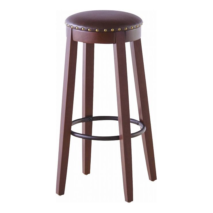 Stand Chairs - カウンタースツール 幅34×奥行34×高さ70 座面φ31 天然木 ラバーウッド ソフトレザー スチール ブラウン(代引不可)【送料無料】
