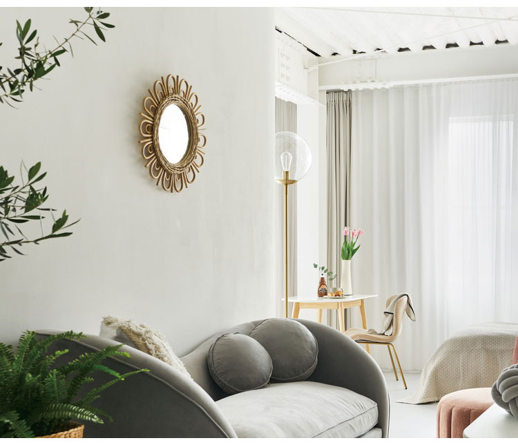 ラタンミラー ミラー 鏡 姿見 壁掛け ウォールミラー スタンド 丸型 円型 ラタン 籐 シンプル おしゃれ ナチュラル インテリア 省スペース 新生活 一人暮らし(代引不可)【送料無料】 [2]