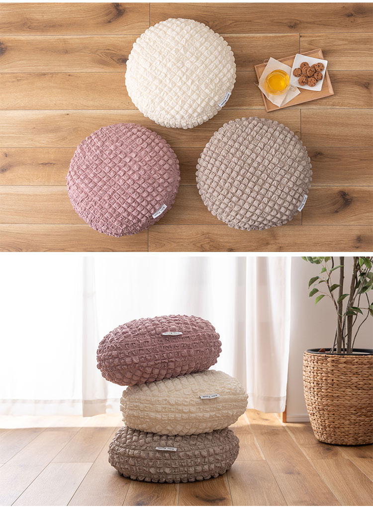 接触冷感 ポップコーン生地 アイボリー 白 白色 クッション かわいい おしゃれ 韓国インテリア 北欧風 北欧 もちもち 夏 ひんやり ニュアンスカラー くすみカラー ラウンド 丸型 丸 円形 直径38cm(代引不可)【送料無料】 [2]