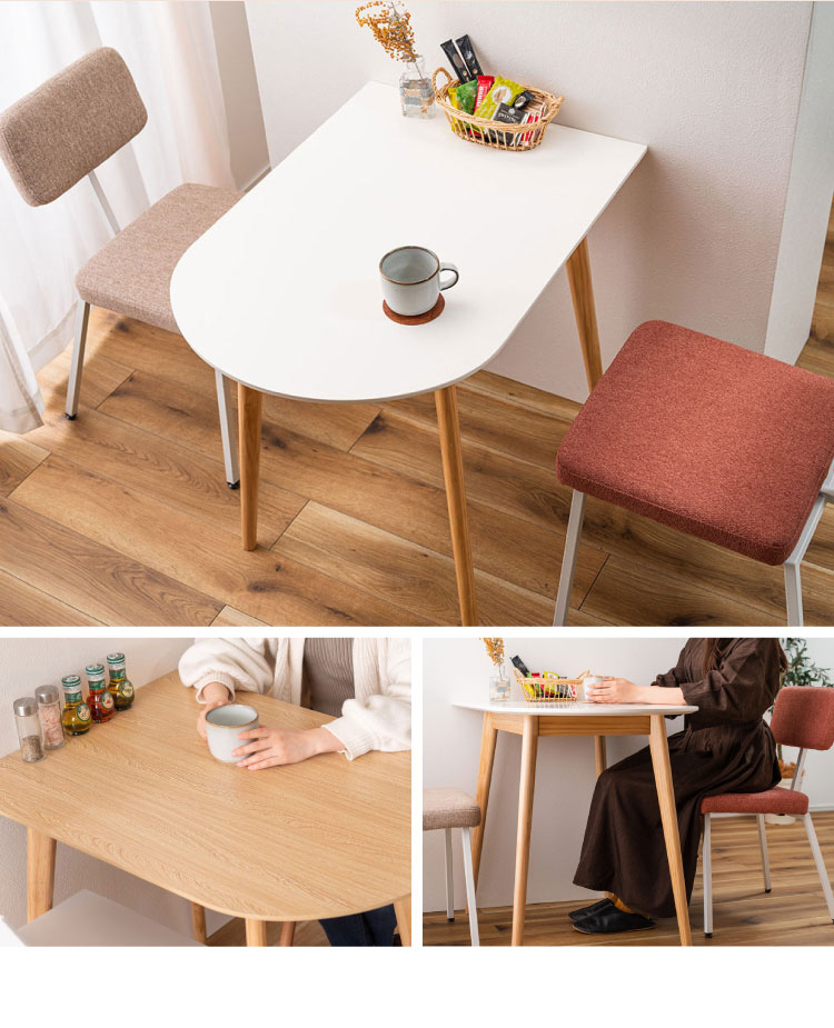 壁寄せできる半円ダイニングテーブル 天然木 円形×直線 TAP-006 東谷 変形 曲線 直線 半円 ハーフムーン 白 長方形 木製 デスク 1人用 2人用 二人掛け 小さめ 省スペース ナチュラル ホワイト(代引不可)【送料無料】 [2]