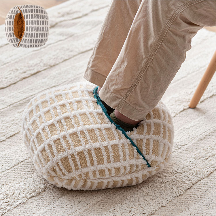 フットインクッション クッション チェック柄 もこもこ ふんわり 可愛い 北欧風 ボア くすみカラー シ..