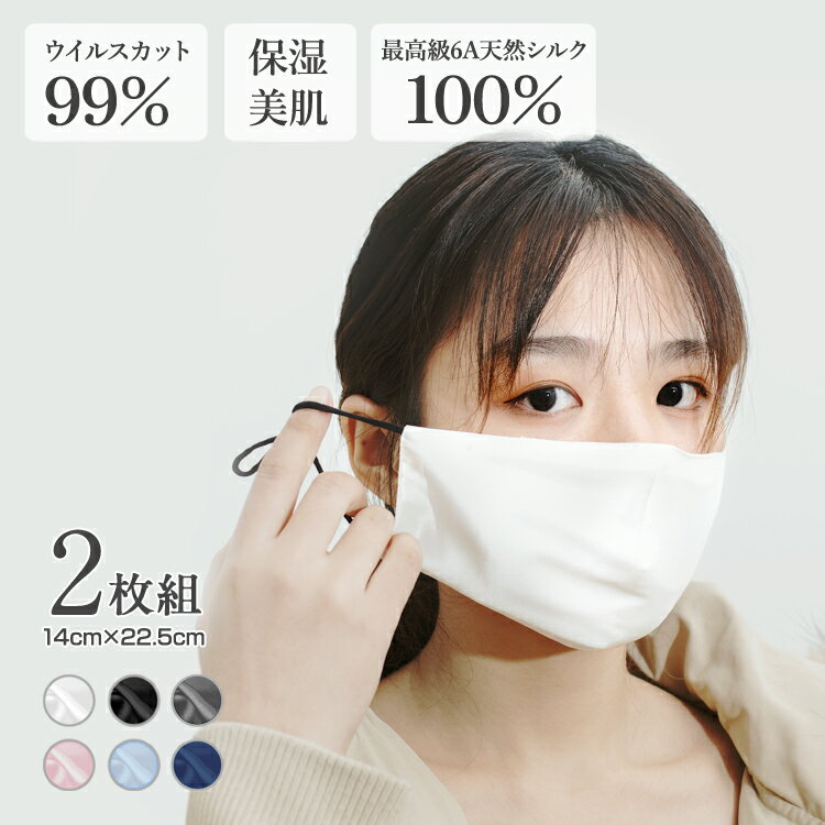 シルクマスク 【2枚セット】 大人用 シルク100％ 絹 洗える 潤い 立体 フィルター14枚入り 長さ調節 男女兼用 おしゃれ 肌荒れ アレルギー対応 にきび マスク 美容マスク 飛沫防止 予防 対策 (代引不可) 【メール便配送】 【送料無料】のサムネイル