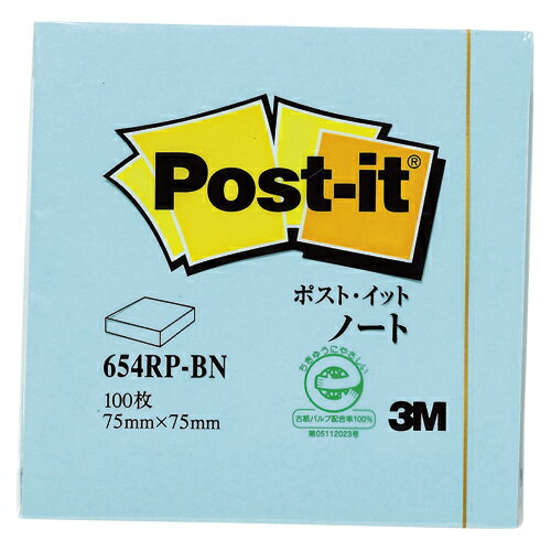 スリーエムジャパン ポストイット再生紙 ノート ブルー 1 個 654RP-BN 文房具 オフィス 用品