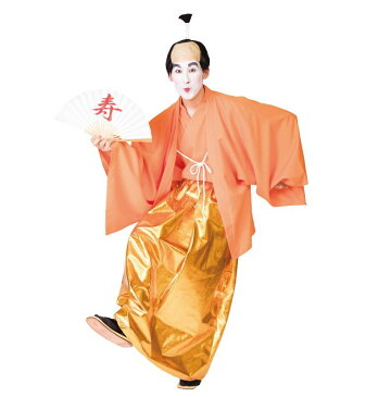 MENコス お殿様 金 袴 コスチューム 前合わせ 羽織 一体型 殿様カツラ 宴会 演劇 学園祭 ハロウィン(代引不可)【送料無料】