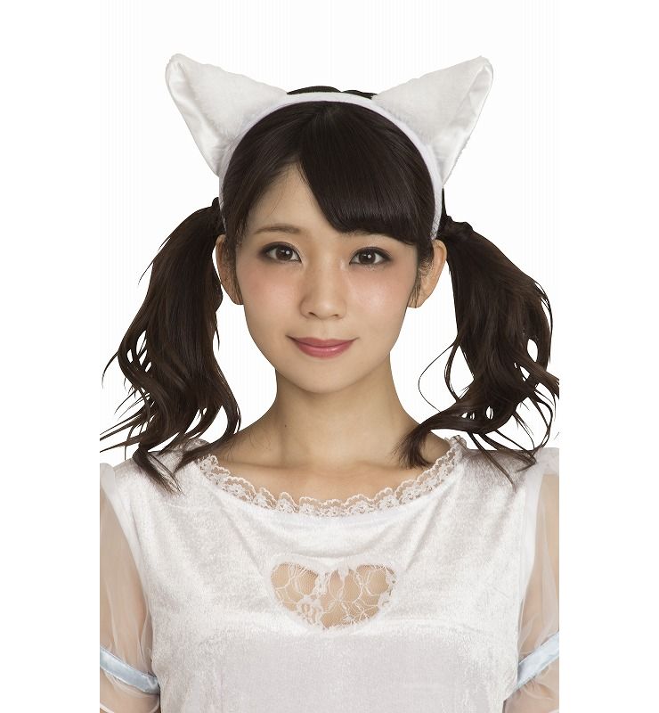 猫耳カチューシャ ふせ耳 白×白 コスプレ パーティーグッズ ネタ(代引不可)