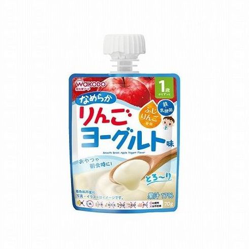 まるでカップ入りヨーグルトのようになめらかでもったりした食感！りんご果汁入り。甘味・酸味のバランスが良い人気品種「ぶじりんご」を使用した、りんごヨーグルト味。お子さまにとらせたい、鉄・乳酸菌入り。なめらか食感なので、液体飲料よりこぼしにくい。常温保存可能（未開封時）。着色料不使用。お子さまが一人でも飲みやすい飲み口付きパウチ。■内容量70g■原材料(アレルギー表記含む)エネルギー41kcalたんぱく質0．56g脂質0g炭水化物9．6g食塩相当量0．086g鉄0．84mg殺菌乳酸菌粉末0．2mg■賞味期限別途パッケージ記載■メーカー名アサヒグループ食品■生産国・加工国日本■商品区分食品■保存方法常温※予告なくパッケージリニューアルをされる場合がございますがご了承ください。※パッケージ変更に伴うご返品はお受け致しかねます。※メーカーの都合により予告なくパッケージ、仕様等が変更となる場合がございます。※当店はJANコードにて管理を行っている為、それに伴う返品、交換等はお受けしておりませんので事前にご了承の上お買い求めください。【送料について】沖縄、離島は送料を頂きます。