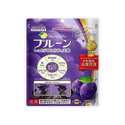 商品概要メーカー：ポッカサッポロフード＆ビバレッジ商品名：【軽】フルーツサプリプルーン（270g）区分：食品内容量：270g商品概要：米国サンスウィート社の良質で大粒の実のみ厳選し、国内加工でしっとり、やわらかく仕上げました。砂糖・保存料不使用。毎日の健康と美容に！JANコード：4582409179182商品コード：125002555商品の説明米国サンスウィート社の良質で大粒の実のみ厳選し、国内加工でしっとり、やわらかく仕上げました。砂糖・保存料不使用。毎日の健康と美容に！使用上の注意●プルーンは摂取するとおなかがゆるくなる事がありますので、量を加減してお召し上がり下さい。●種ぬきをしていますが、種や種片が残っている場合がありますので、ご注意下さい。●切り口や袋のはしで手を切らないようにご注意下さい。●袋内に液が染み出ている事がありますが、プルーン由来によるもので品質には問題ありません。●保存料不使用のため、開封後、カビの発生や発酵が起きる可能性がございます。開封後はチャック部分を清潔に保ち、口をしっかり閉じて必ず冷蔵庫に保存し、お早めにお召し上がり下さい。●体質により、まれに身体に合わない場合があります。その場合は、使用を中止してください。成分【原材料】プルーン【栄養成分】30g（約3粒）あたりエネルギー68Kcal、たんぱく質0．7g、脂質0g、糖質16．1g、食物繊維1．9g、ナトリウム0mg、ショ糖0g、カリウム219mg、カルシウム12mg、鉄0．22g、マグネシウム12mg、ビタミンA21μg賞味期限／使用期限（製造から）1年メーカー名ポッカサッポロフード＆ビバレッジ内容量270g商品区分食品※予告なくパッケージリニューアルをされる場合がございますがご了承ください。※パッケージ変更に伴うご返品はお受け致しかねます。※メーカーの都合により予告なくパッケージ、仕様等が変更となる場合がございます。※当店はJANコードにて管理を行っている為、それに伴う返品、交換等はお受けしておりませんので事前にご了承の上お買い求めください。【送料について】北海道、沖縄、離島は送料を頂きます。