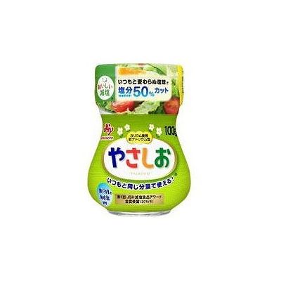 商品概要メーカー：味の素商品名：【軽】やさしお瓶（100g）区分：食品内容量：100g商品概要：いつもと変わらぬ塩味で塩分（食塩相当量）50％カットJANコード：4901001502288商品コード：116802142商品の特徴いつもと変わらぬ塩味で、塩分（食塩相当量）を50％カットしたお塩です。いつもの料理に、これまでのお塩と同じようにお使いいただけ、減塩できます。市販の食塩※に比べて食塩相当量を50％低減※日本食品標準成分表2020より原材料／成分／素材／材質海水（日本）／調味料（無機塩等）（53％）、炭酸マグネシウム（1％）、グルタミン酸カルシウム、ポリグルタミン酸賞味期限／使用期限（製造から）37か月原産国・製造国日本発売元／製造元／輸入元味の素※予告なくパッケージリニューアルをされる場合がございますがご了承ください。※パッケージ変更に伴うご返品はお受け致しかねます。※メーカーの都合により予告なくパッケージ、仕様等が変更となる場合がございます。※当店はJANコードにて管理を行っている為、それに伴う返品、交換等はお受けしておりませんので事前にご了承の上お買い求めください。【送料について】北海道、沖縄、離島は送料を頂きます。