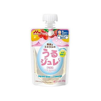 商品概要メーカー：森永乳業商品名：【軽】果実とミネラルのうるジュレPINK（100g）区分：食品内容量：100g商品概要：【1歳ごろから】着色料、香料、保存料、人工甘味料不使用の水分補給ジュレJANコード：4902720133821商品コード：014107894商品の特徴『素材のおいしさが活きた、やさしい水分補給ジュレ』をコンセプトに開発した商品です。着色料、香料、保存料、人工甘味料を使用せず、3種類の果実の素材を活かした自然な味わいが、お子さまの日々の喉の渇きを潤します。「うるジュレPINK」は香り豊かなライチをベースに、さくらんぼ、レモンをブレンドし、ほんのり甘くまろやかな味わいに仕上げました。●3種類の果実の、素材本来の味が活きたやさしい味わいのゼリー飲料です。●お子さまにも飲みやすいジュレ状なので、おやつ感覚で手軽に水分補給ができます。●ゴクゴクたくさん飲める100g設計です（当社「野菜ジュレ」比1．4倍）。●着色料、香料、保存料、人工甘味料は使用せず、素材本来の味にこだわり、自然な味わいに仕上げました。●手に持って飲みやすいストロー付パウチ容器入りです。1歳頃からのお子さまの『自分で飲みたい！』を応援します。持ち運びやすいので、外出時の水分補給にも最適です。●誤飲防止に配慮した、大きなキャップを採用しました。原材料／成分／素材／材質果実（ライチ、さくらんぼ、レモン）、果糖ぶどう糖液糖、ライチエキス、食塩／ゲル化剤（増粘多糖類）、乳酸Ca、クエン酸栄養成分100g当たり：エネルギー34kcal、たんぱく質0．1g、脂質0g、炭水化物8．3g、食塩相当量0．10gアレルギー表示原材料にアレルゲンは使用しておりません賞味期限／使用期限（製造から）6か月保存方法高温・直射日光を避け常温で保存してください発売元／製造元／輸入元森永乳業※予告なくパッケージリニューアルをされる場合がございますがご了承ください。※パッケージ変更に伴うご返品はお受け致しかねます。※メーカーの都合により予告なくパッケージ、仕様等が変更となる場合がございます。※当店はJANコードにて管理を行っている為、それに伴う返品、交換等はお受けしておりませんので事前にご了承の上お買い求めください。【送料について】北海道、沖縄、離島は送料を頂きます。