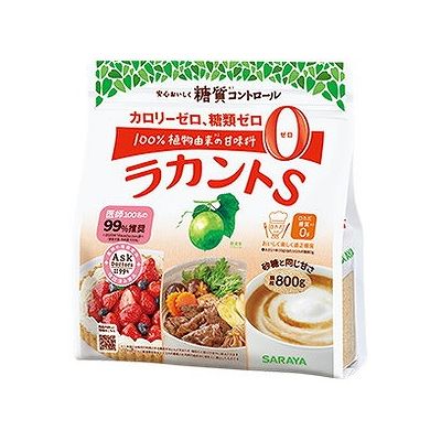 商品概要メーカー：サラヤ商品名：【軽】ラカントS顆粒（800g）区分：食品内容量：800g商品概要：カロリー、糖類0の、100％植物由来の甘味料。JANコード：4973512278518商品コード：047316483商品の特徴大容量、チャック付。お得で便利です。原材料／成分／素材／材質エリスリトール、ラカンカエキス、甘味料（ラカンカ抽出物）栄養成分（100g当たり）熱量0kcal、たんぱく質0．2g、脂質0g、炭水化物99．8g（糖質99．8g（糖類0g）食物繊維0g）食塩相当量1g賞味期限／使用期限（製造から）2年原産国・製造国日本使用方法／召し上がり方砂糖と同様にお使い下さい。保存方法直射日光、高温多湿をさけ、常温で保存してください。使用上の注意●ラカントSの色は原材料に色によるものです。本品は植物由来原料を使用しているため、色調が異なったり羅漢果による黒い粒が混在する事がありますが、品質には問題ありません。●本品を一度に多量にとると、体質によりお腹がゆるくなることがあります。その場合は、召し上がる量をへらしてください。●治療のため食事制限をされている方は、あらかじめ医師、管理栄養士等にご相談のうえ、使用されることをおすすめします。●パン作りに使用した場合、パンが膨らみにくくなります。発売元／製造元／輸入元サラヤ※予告なくパッケージリニューアルをされる場合がございますがご了承ください。※パッケージ変更に伴うご返品はお受け致しかねます。※メーカーの都合により予告なくパッケージ、仕様等が変更となる場合がございます。※当店はJANコードにて管理を行っている為、それに伴う返品、交換等はお受けしておりませんので事前にご了承の上お買い求めください。【送料について】北海道、沖縄、離島は送料を頂きます。