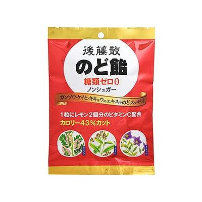 商品概要メーカー：うすき製薬商品名：【軽】後藤散のど飴糖類ゼロ（63g）区分：食品内容量：63g商品概要：植物成分カンゾウ・ケイヒ・キキョウのエキス、1粒にレモン2個分のビタミンCを配合したのどにやさしい、スッキリした甘さののど飴です。ノンシュガー・糖類ゼロでカロリー43％をカット。JANコード：4987023930209商品コード：078334568商品の説明植物成分カンゾウ・ケイヒ・キキョウのエキス、1粒にレモン2個分のビタミンCを配合したのどにやさしい、スッキリした甘さののど飴です。ノンシュガー・糖類ゼロでカロリー43％をカット。成分【原材料】還元パラチノース、還元水あめ、ビタミンC、キキョウエキス、カンゾウエキス、ケイヒエキス、甘味料（アセスルファムK、スクラロース）、香料【栄養成分】100gあたりエネルギー217Kcal、たんぱく質0g、脂質0g、炭水化物97．1g、ナトリウム57．1mg、糖類0g、ビタミンC1334mg賞味期限／使用期限（製造から）1年メーカー名うすき製薬内容量63g商品区分食品※予告なくパッケージリニューアルをされる場合がございますがご了承ください。※パッケージ変更に伴うご返品はお受け致しかねます。※メーカーの都合により予告なくパッケージ、仕様等が変更となる場合がございます。※当店はJANコードにて管理を行っている為、それに伴う返品、交換等はお受けしておりませんので事前にご了承の上お買い求めください。【送料について】北海道、沖縄、離島は送料を頂きます。