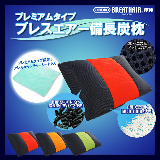 ブレスエアー 枕 ブレスエア 洗える 日本製 東洋紡 BREATHAIR 備長炭配合パイプ使用 ブレスエアー+パイプビーズ枕 【プレミアム】【送料無料】