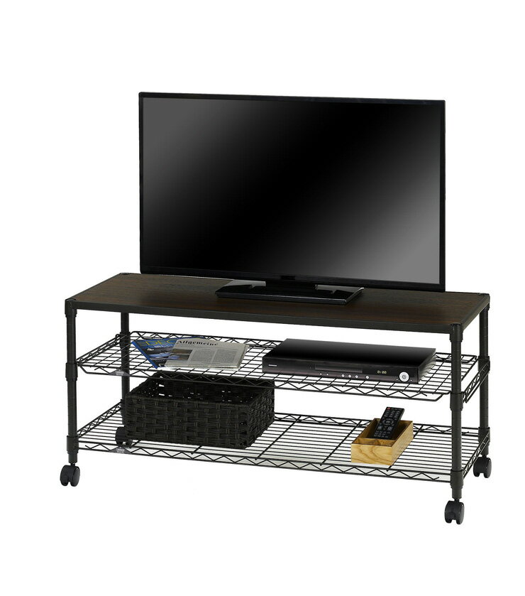 ルミナス ノワール　TV台　3段 幅110 奥行40 高さ52cmモデル テレビボード ウッドシェルフ付き 黒ラック メタルシェルフ【送料無料】