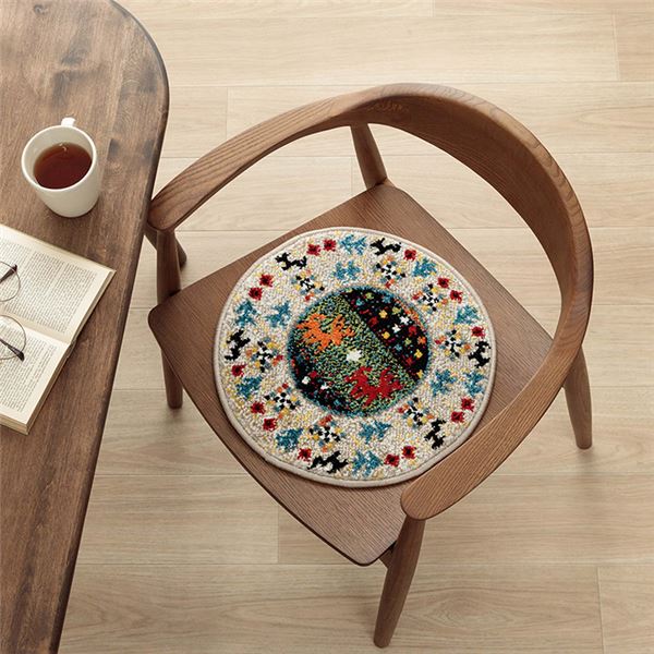 クッション チェアパッド 薄手 ウィルトン 織り トルコ製 円形 丈夫 汚れにくい 床用 キズ防止マット ..