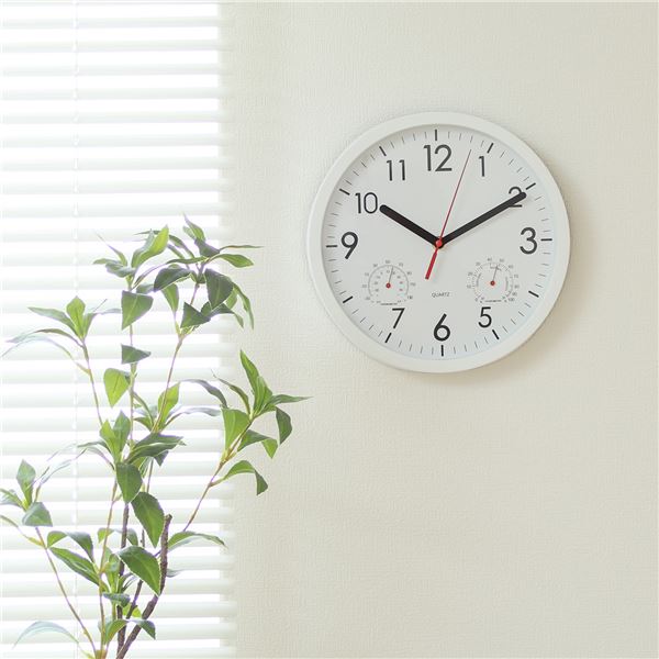 壁掛け時計 掛け時計 約幅25cm ホワイト 温湿度計付き リビング ダイニング ベッドルーム 寝室 インテリア家具【代引不可】