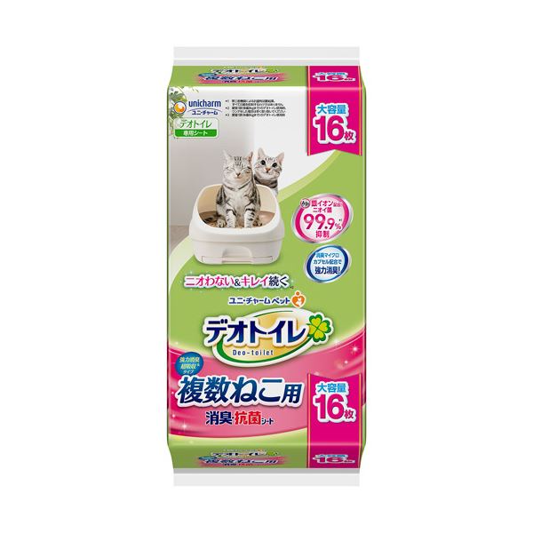 ■商品内容●1枚で2頭分のオシッコ1週間分を強力に消臭・吸収する複数ねこ用 消臭・抗菌シート16枚入りです。●銀イオン配合。ニオイ菌99.9%抑制。●消臭マイクロカプセル配合で強力消臭。●シート表面が白いので、オシッコの色がわかりやすく、チェックしやすい。■商品スペック種類：シート材質・素材：ポリオレフィン・ポリエステル不織布、綿状パルプ、吸水紙、高分子吸水材、ポリエチレンフィルム、抗菌剤、ホットメルト接着剤、香料入り消臭マイクロカプセルその他仕様：●交換目安:1週間(※2頭分(1頭あたり体重8kgまで)のデオトイレ使用時)備考：※1頭の愛猫でも使用できますが、1週間を目安にしてご使用ください。愛猫1頭で2週間使用できるシートではありませんシリーズ名：デオトイレ【キャンセル・返品について】商品注文後のキャンセル、返品はお断りさせて頂いております。予めご了承下さい。■送料・配送についての注意事項●本商品の出荷目安は【5 - 11営業日　※土日・祝除く】となります。●お取り寄せ商品のため、稀にご注文入れ違い等により欠品・遅延となる場合がございます。●本商品は仕入元より配送となるため、沖縄・離島への配送はできません。[ 632291 ]