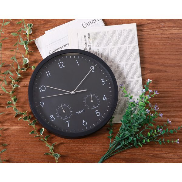 掛時計温湿度計付 ベゼル Φ25cm BK ブラック【代引不可】 [2]