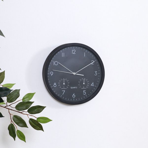 掛時計温湿度計付 ベゼル Φ25cm BK ブラック【代引不可】 [3]