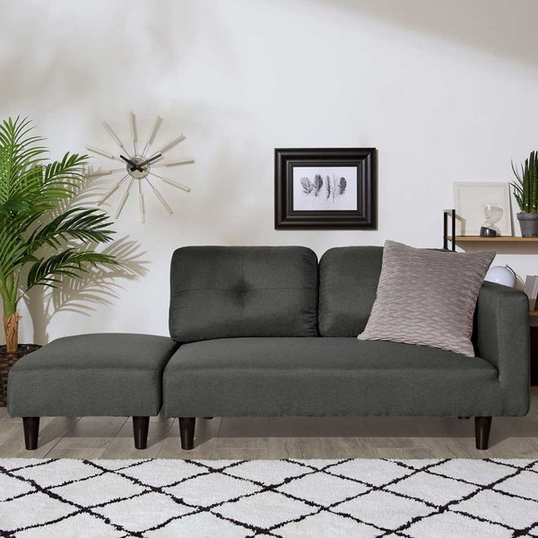 カジュアル カウチソファ ダークグレー オットマン付 肘付き 2人掛け フロアソファ ローソファ