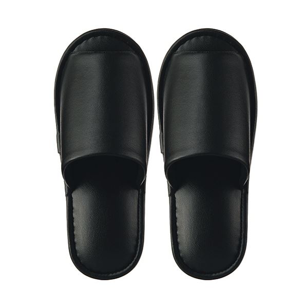 （まとめ） TANOSEE最高級レザー調スリッパ 外縫い ブラック 1足 【×5セット】