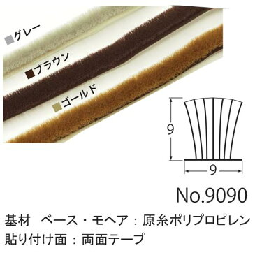 すき間モヘアシール/隙間テープ 【100m巻/ベース幅:9mm ブラシ全高:9mm】 グレー 槌屋 〔DIY 日曜大工〕