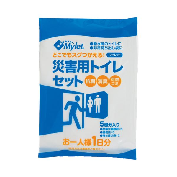 ■商品内容Mylet マイレットP-300 5回分×60パック入■商品スペック水がなくてもスグ使えて、固めてポイ！汚物を素早く固めて、悪臭や感染症を防ぎます。既存の便座に排便袋をかけ、排泄後に抗菌性凝固剤を振り掛けて固めれば、後は可燃ゴミとして処分できます。●防災用品●衛生用品●種別：300回分（60人様1日分）●セット内容：1パック（抗菌性凝固剤5袋、排便袋（PE製黒）5袋、持ち運び袋（PE製白）2袋）×60パック●個装サイズ：約幅140×奥95×高20mm●外装サイズ：約幅385×奥355×高155mm●個装質量：約8kg※処分の際は、各自治体の条例に従ってください。■送料・配送についての注意事項●本商品の出荷目安は【3 - 6営業日　※土日・祝除く】となります。●お取り寄せ商品のため、稀にご注文入れ違い等により欠品・遅延となる場合がございます。●本商品は仕入元より配送となるため、沖縄・離島への配送はできません。[ P-300 ]