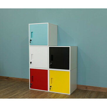 鍵付きロッカー/収納キャビネット 【ブラック】 幅38cm スチール製 縦横連結可 『キューブBOX』【代引不可】
