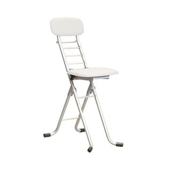 折りたたみ椅子 幅35cm ホワイト×シルバー 日本製 高さ6段調節 スチールパイプ 完成品 1脚販売 リビン..