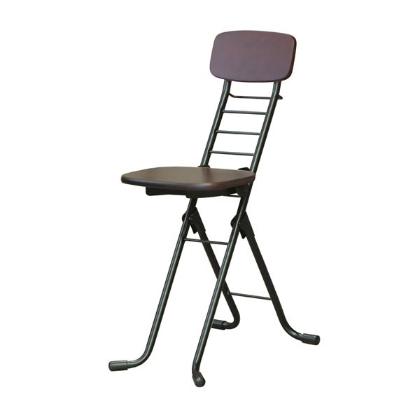 折りたたみ椅子 【2脚セット ダークブラウン×ブラック】 幅35cm 日本製 高さ6段調節 スチールパイプ 『..