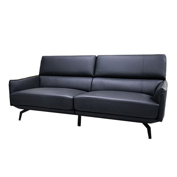 ソファー 約幅191cm 3人掛け ブラック 背もたれ可動式 合皮 張地 肘付き スチール脚 脚部組立品 リビング ダイニング (代引不可)