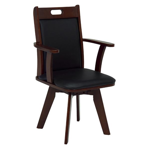 回転式 ダイニングチェア/食卓チェア 【ブラック】 約幅54cm 木製 肘付き 合皮張地 組立品 〔在宅ワーク テレワーク〕 (代引不可)