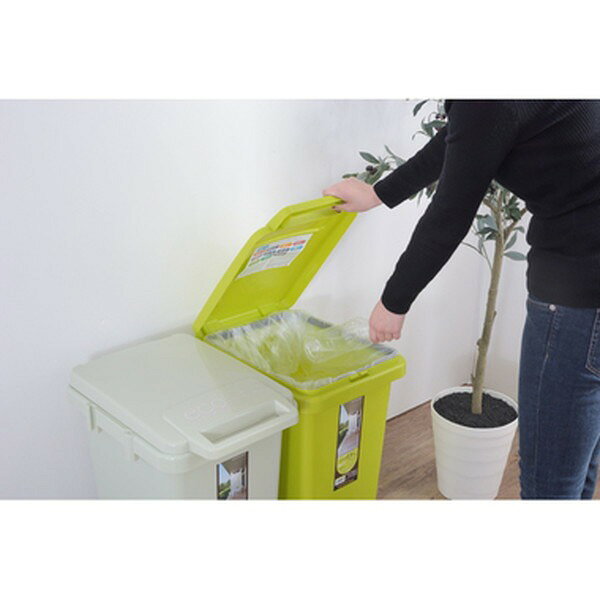 ゴミ箱 ダストボックス 幅34.1cm 45L ダークグリーン ハンドル ふた付き アジャスター付 日本製 コンテナスタイル キッチン 店舗 (代引不可) [2]