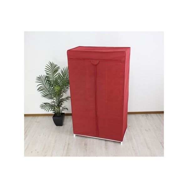 ハンガーラック 衣類収納 約幅91cm レッド 不織布 カバー付き スチールパイプ スーツラック ベッドルー..