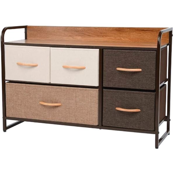 チェスト タンス 2段 5杯ワイドタイプ 約幅87.5cm スチールパイプ 取っ手付き 布張りカラーチェスト リ..