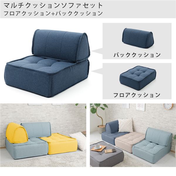 マルチクッション ソファーセット 【ライトブルー】 フロアクッション バッククッション 〔リビング〕 (代引不可) [2]