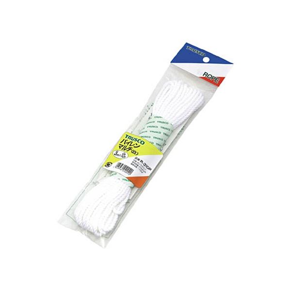 (まとめ) TRUSCO パイレンマルチカラーロープ φ5mm×10m 白 R-510P-W 1巻 【×3セット】