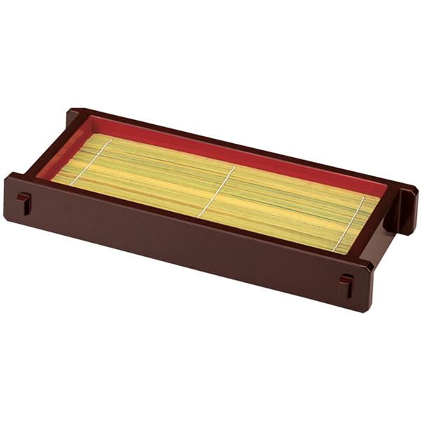 尺2 長手ツノセイロ/蕎麦ざる 【溜内朱 竹ス付 底板無 A】 354×165×53mm 日本製 〔和食 レストラン 店..